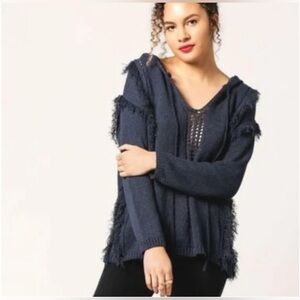 Moon River Anthropologie Blue Fringe Sweater